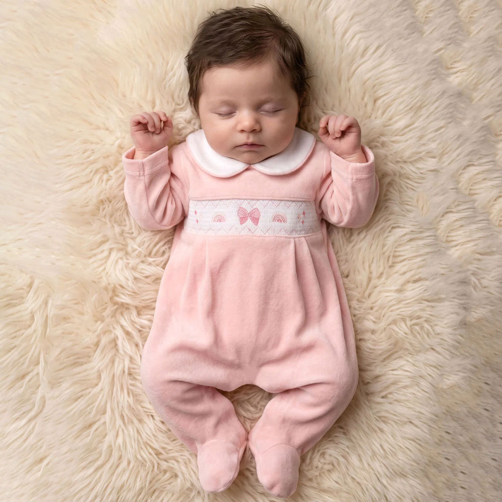 Lovely Bow Embroidery Long Sleeve Velvet Baby Jumpsuit