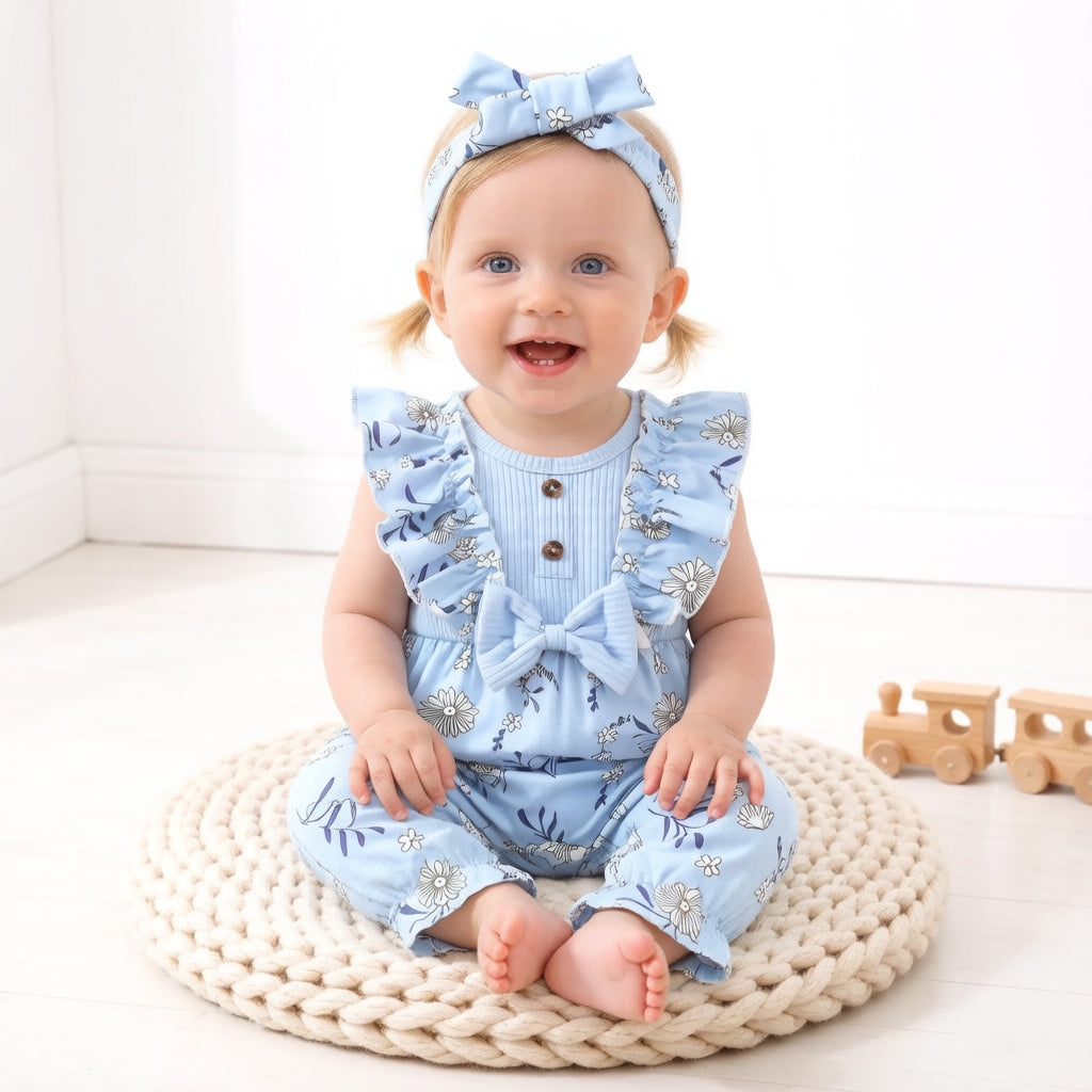 Elegant Floral Printed Sleeveless Baby Jumpsuit