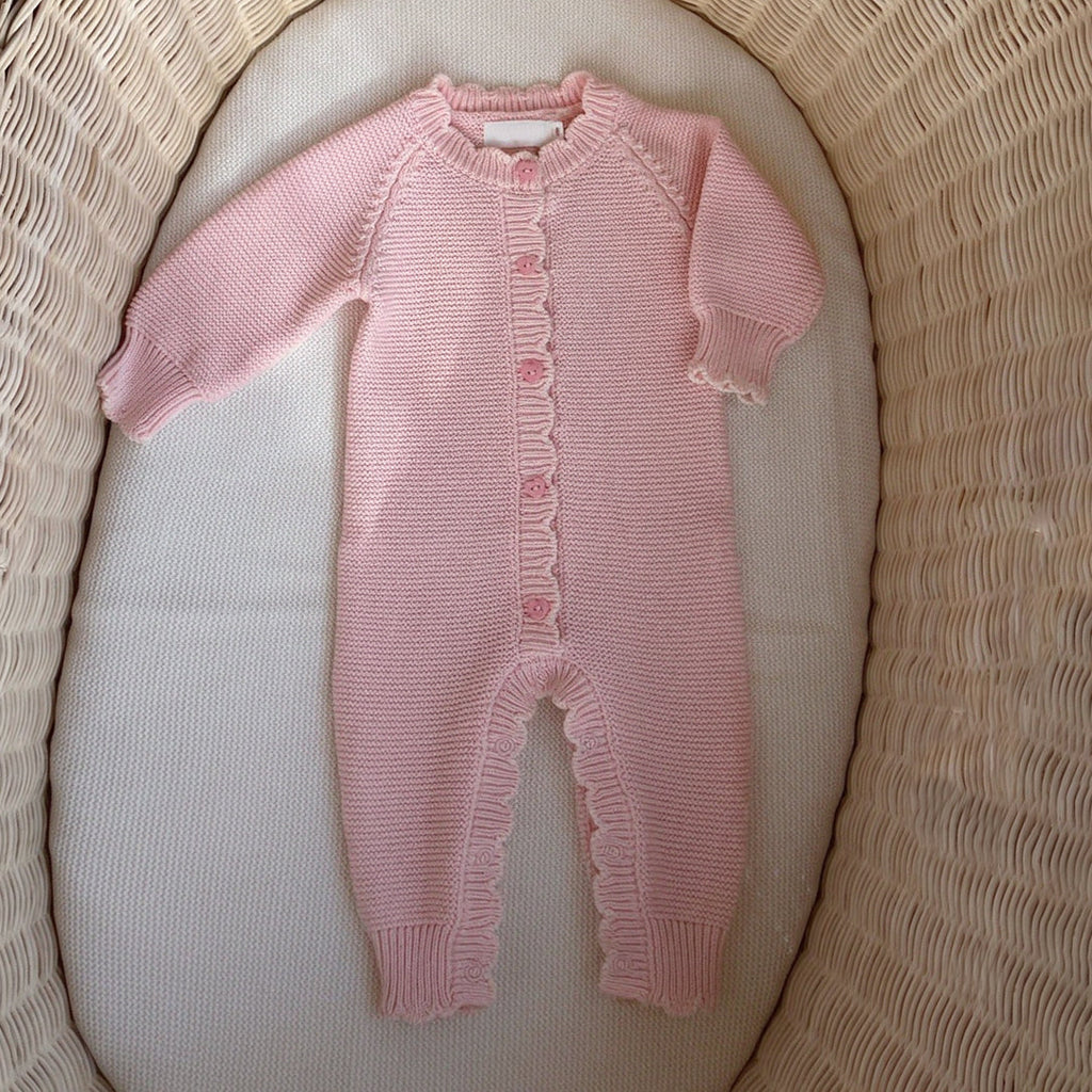Comfy Solid Color Knit Long Sleeve Baby Girl Jumpsuit