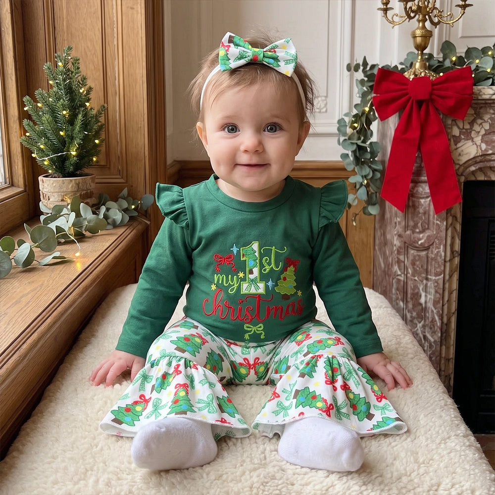 3PCS Sweet My 1st Christmas Tree Letter Embroidery Baby Set