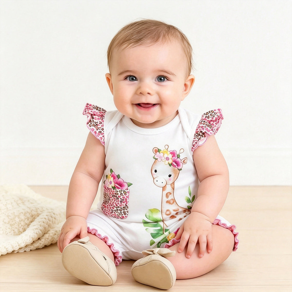 Cute Giraffe Printed Baby Jumpsuit