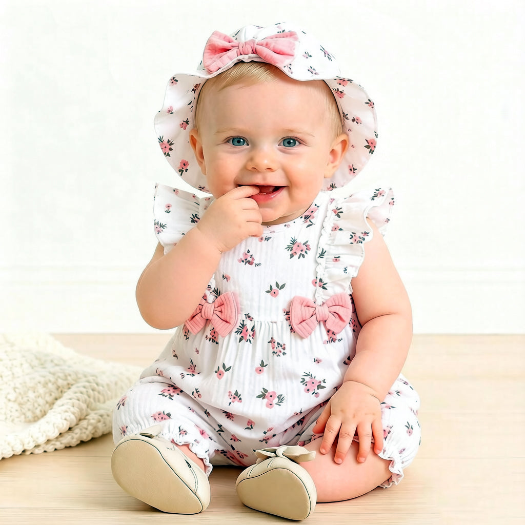 2PCS Pretty Floral Printed Baby Sleeveless Jumpsuit