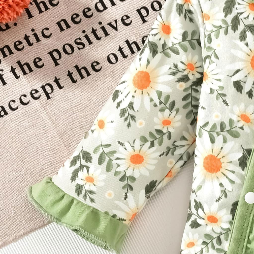 2PCS Cottagecore Daisy Print Ruffle Long Sleeve Baby Jumpsuit