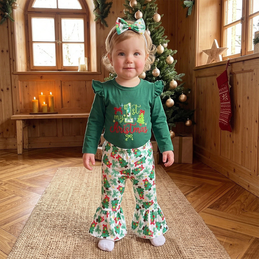 3PCS Sweet My 1st Christmas Tree Letter Embroidery Baby Set