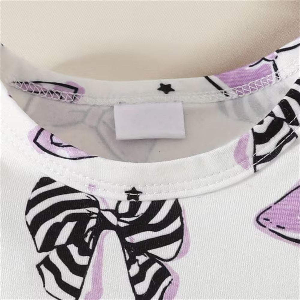 3PCS Grace Bow Printed Flutter Sleeve Baby Set