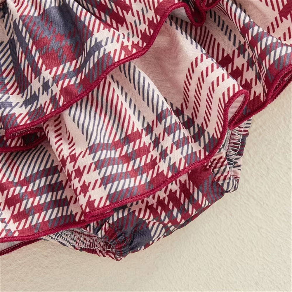4PCS Adorable Plaid Print Long Sleeve Baby Girl Set