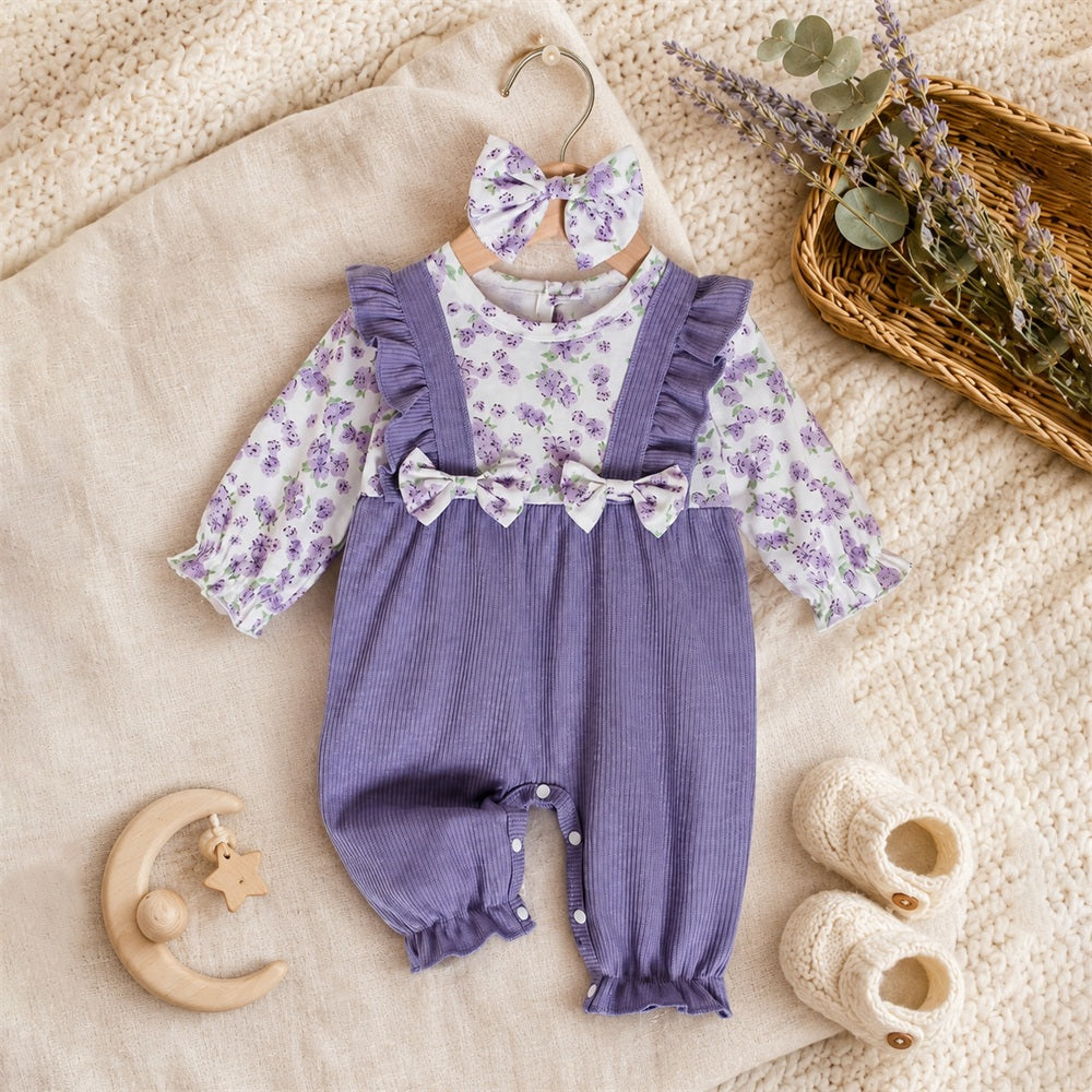 2PCS Chic Floral Print Long Sleeve Baby Girl Jumpsuit
