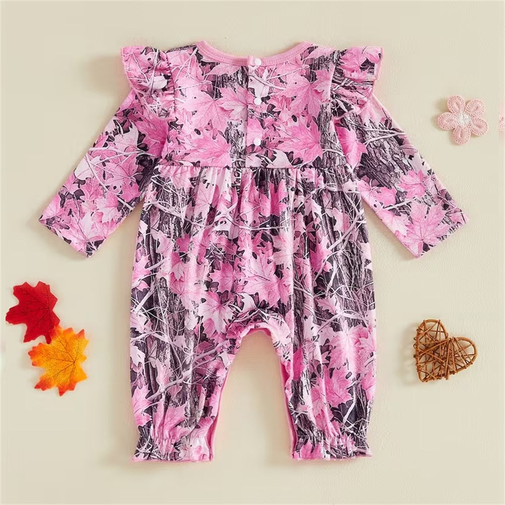 Exquisite Floral Print Ruffle Long Sleeve Baby Jumpsuit