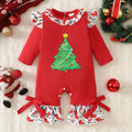 Sweet Xmas Tree Print Ruffle Long Sleeve Holiday Girl Jumpsuit