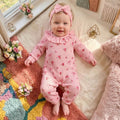 2PCS Sweet Floral Bow Printed Long Sleeve Baby Jumpsuit