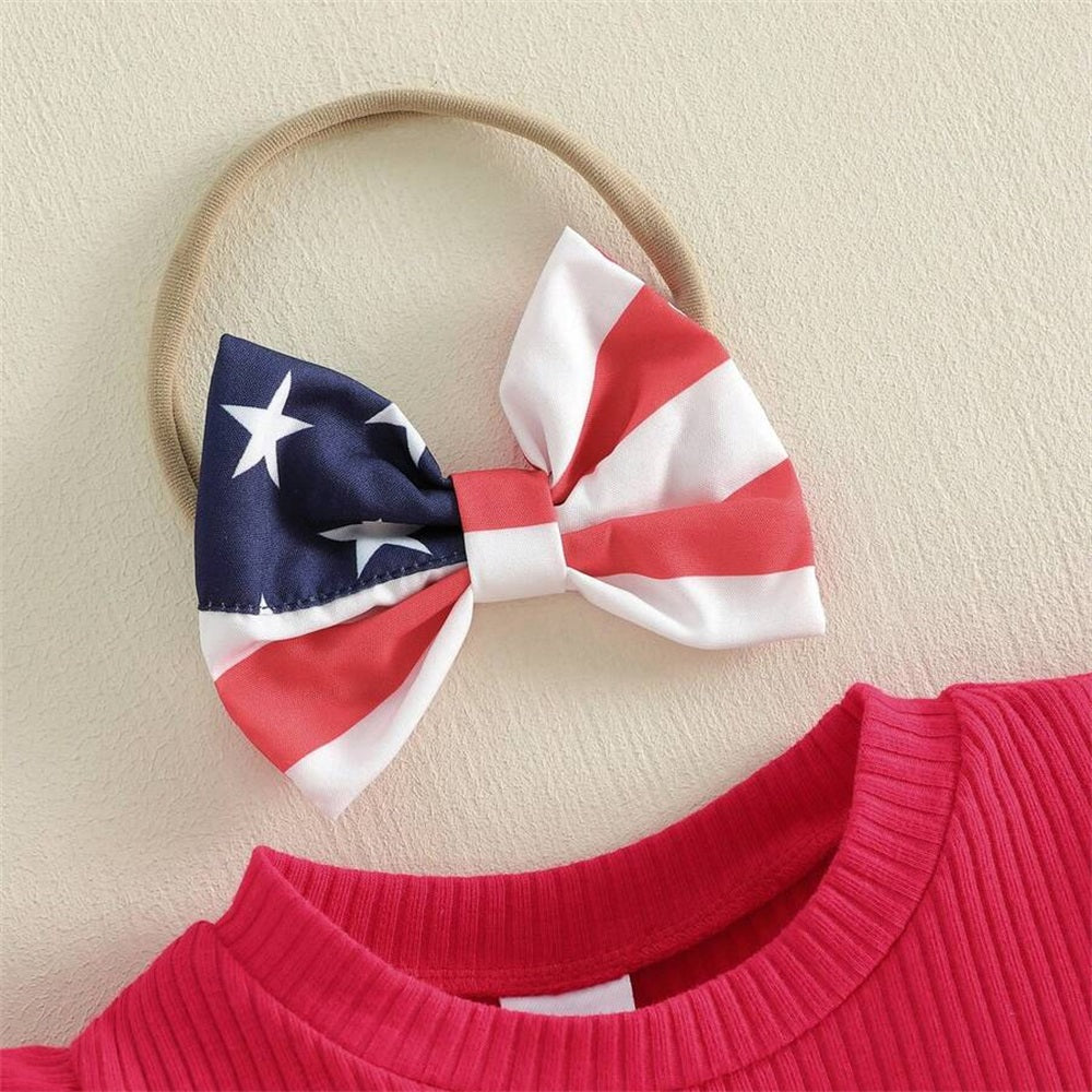 3PCS Star Stripe Printed Printed Ruffled Short Sleeve Baby Romper