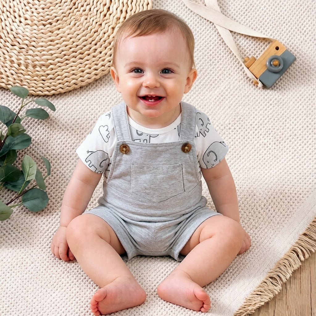 2PCS Lovely Elephant Printed Short Sleeve Baby Set
