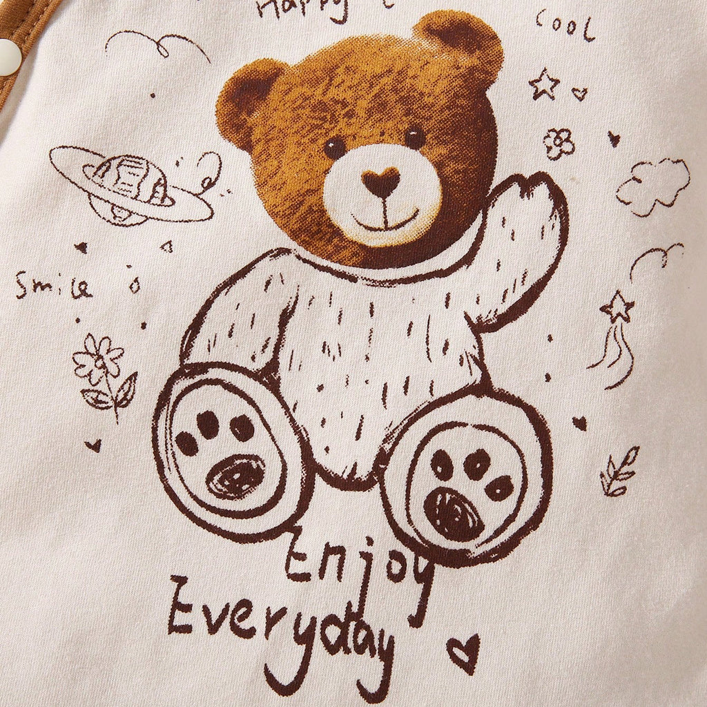 2PCS Lovely Bear Printed Long Sleeve Baby Jumpsuit