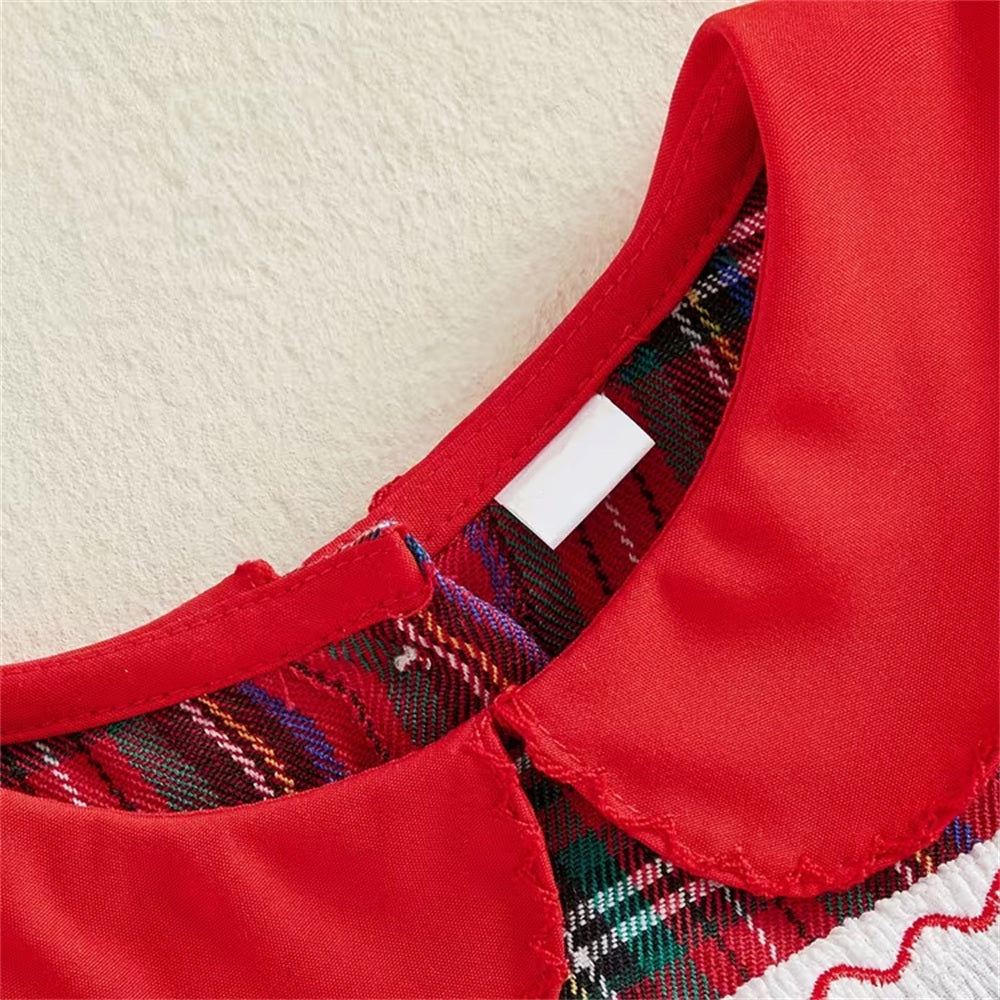 Merry Christmas Letter Santa Claus Embroidery Plaid Print Baby Romper