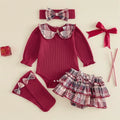 4PCS Adorable Plaid Print Long Sleeve Baby Girl Set