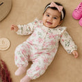 Delightful Floral Leaf Printed Long Sleeve Baby Girl Jumpsuit