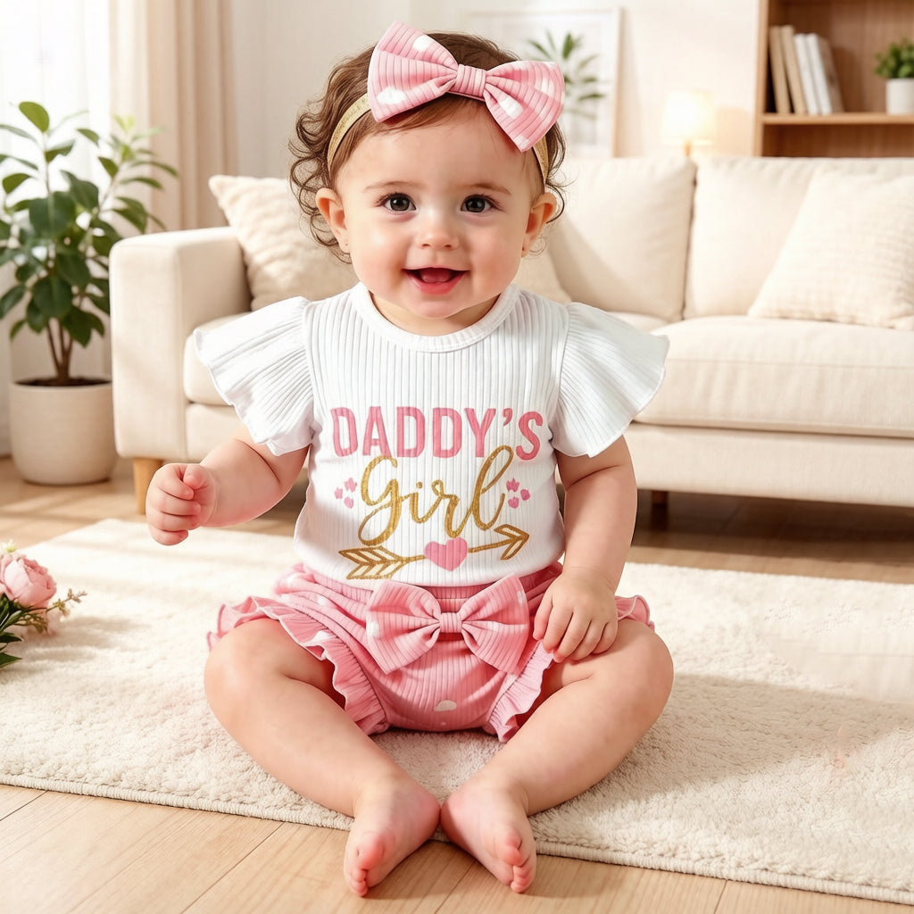3PCS Daddy's Girl Letter Heart Printed Baby Set