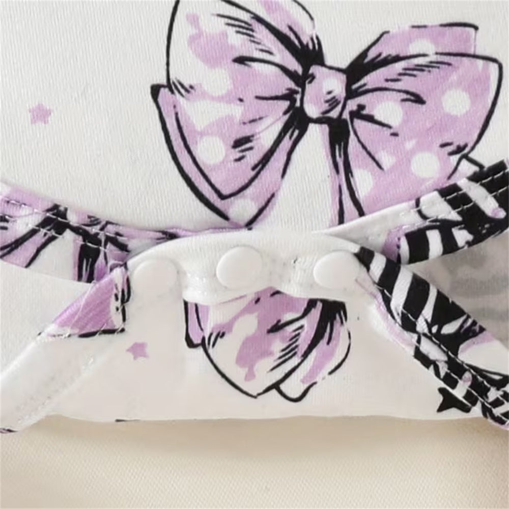 3PCS Grace Bow Printed Flutter Sleeve Baby Set