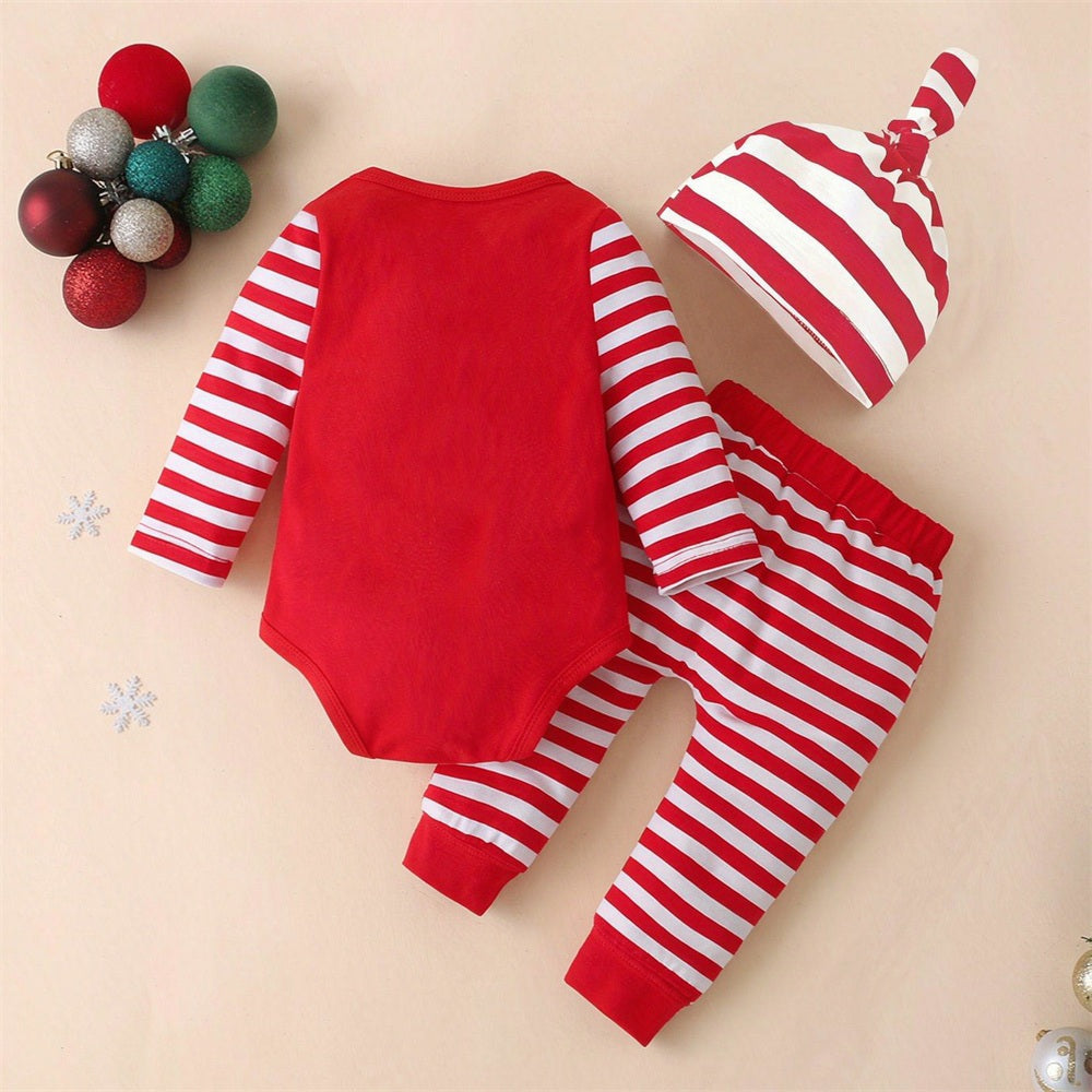 3PCS Lovely My 1st Christmas Letter Deer Stripe Print Baby Set