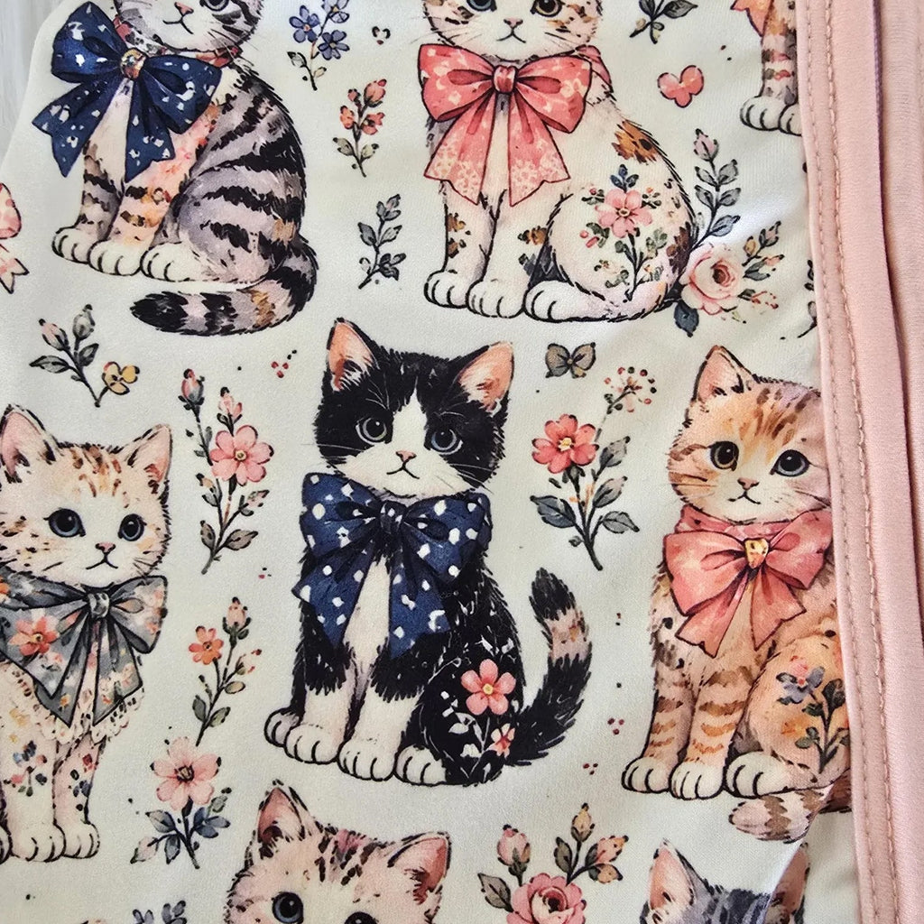 Lovely Cat and Floral Print Ruffle Zipper Long Sleeve Baby Girl Jumpsuit