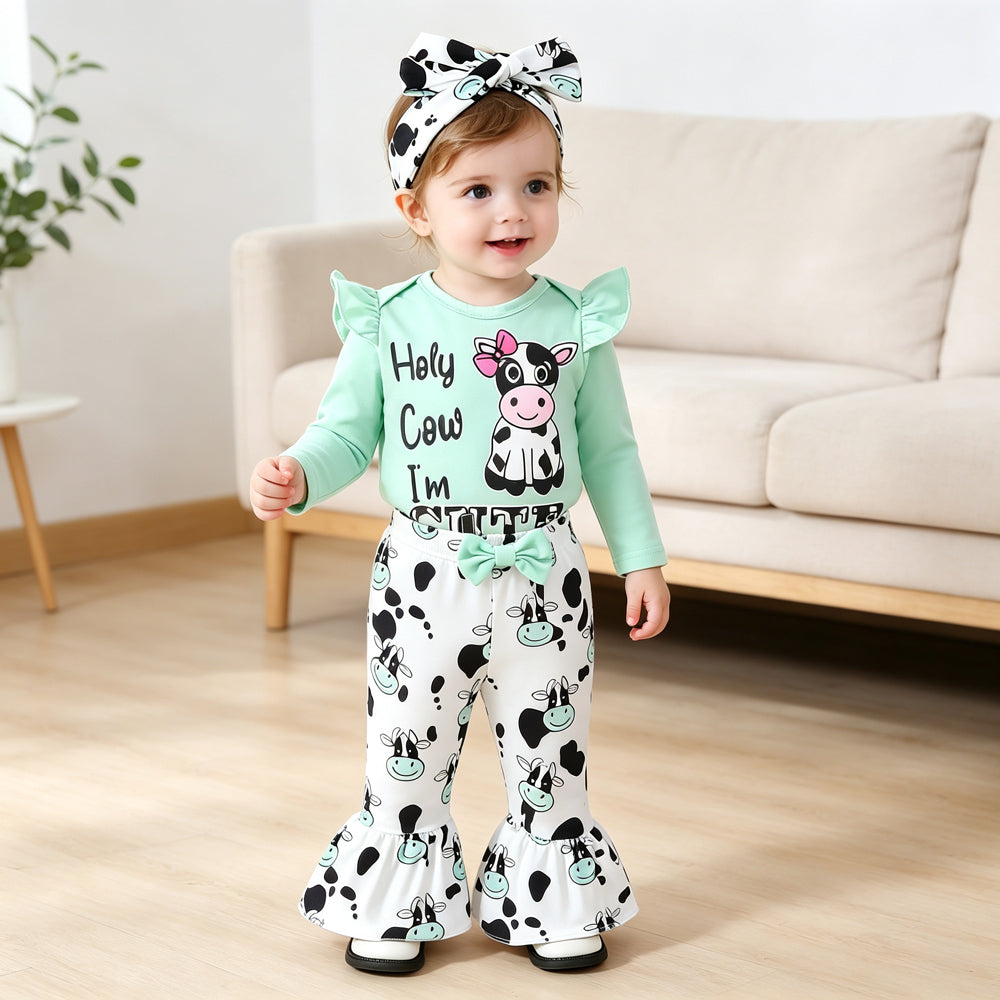 3PCS Holy Cow I'm Cute Letter Printed Long Sleeve Baby Set