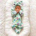 2PCS Lovely Floral Print Long Sleeve Zipper Baby Girl Jumpsuit