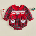 Merry Christmas Letter Santa Claus Embroidery Plaid Print Baby Romper