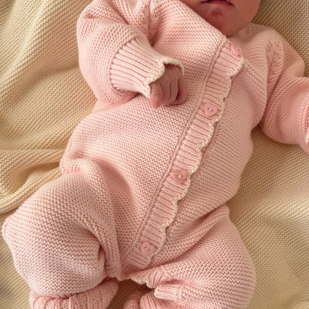 Comfy Solid Color Knit Long Sleeve Baby Girl Jumpsuit