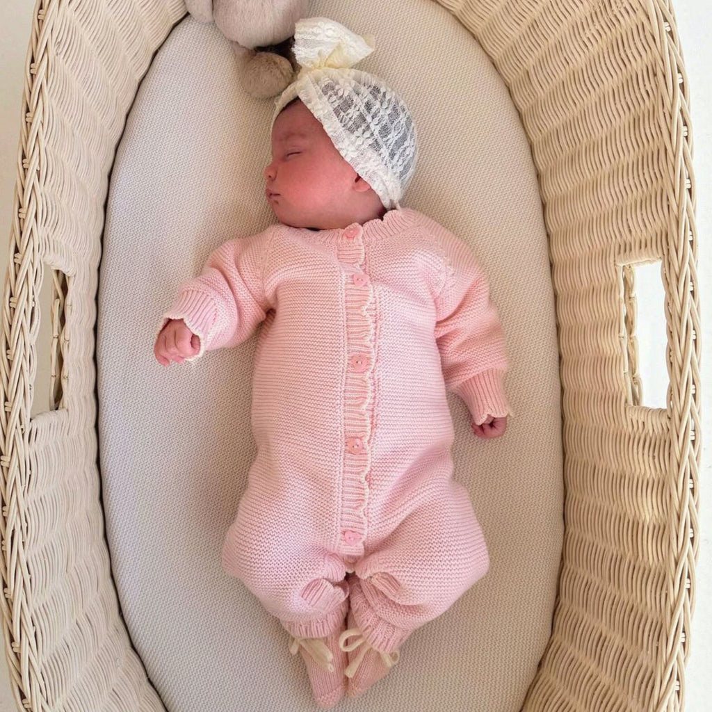 Comfy Solid Color Knit Long Sleeve Baby Girl Jumpsuit