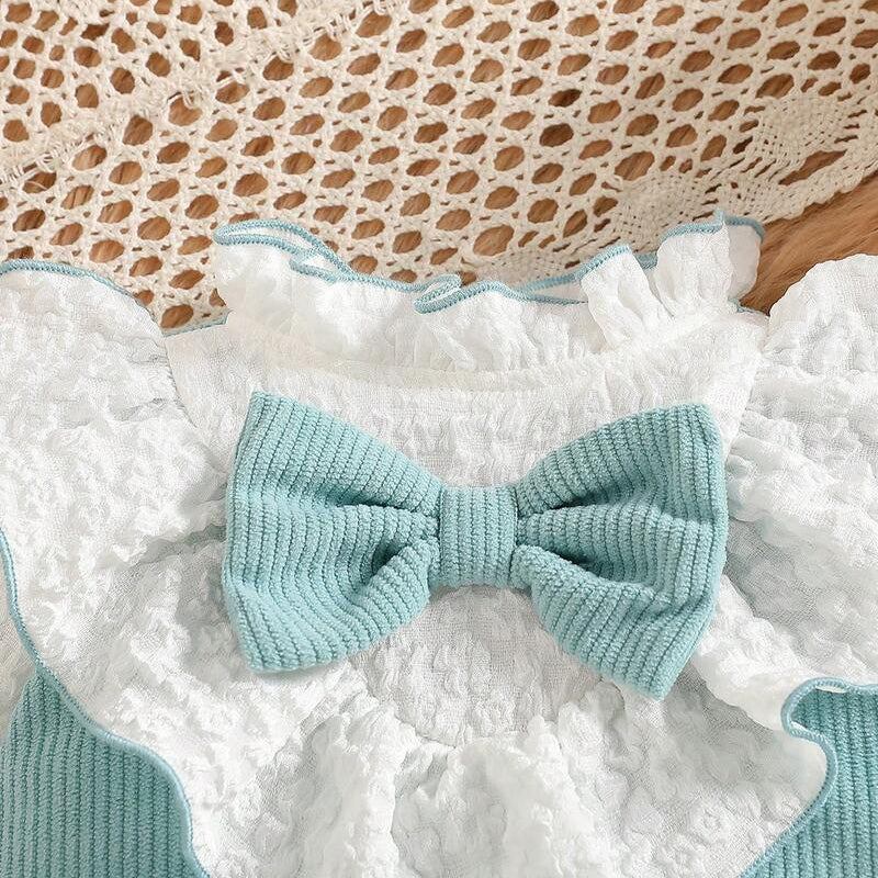 Sweet Color Block Ruffle Long Sleeve Baby Girl Jumpsuit