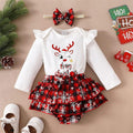 3PCS Merry Christmas Letter Elk Plaid Print Long Sleeve Baby Set