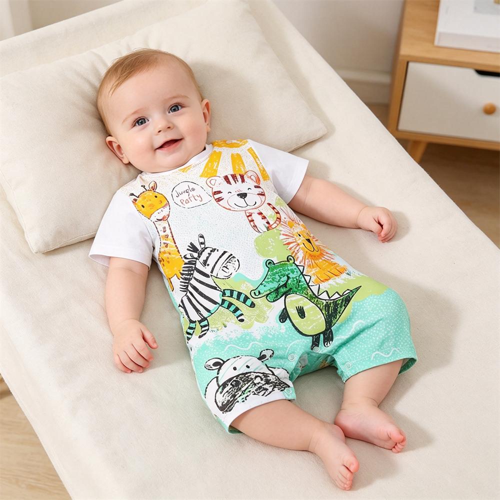 Lovely Colored Pencil Animals Printed Baby Jumpsuit
