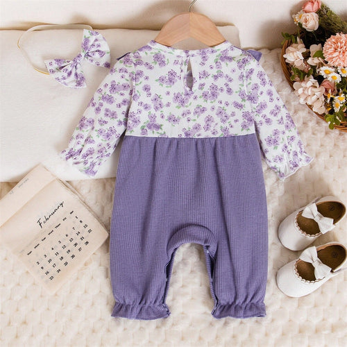 2PCS Chic Floral Print Long Sleeve Baby Girl Jumpsuit