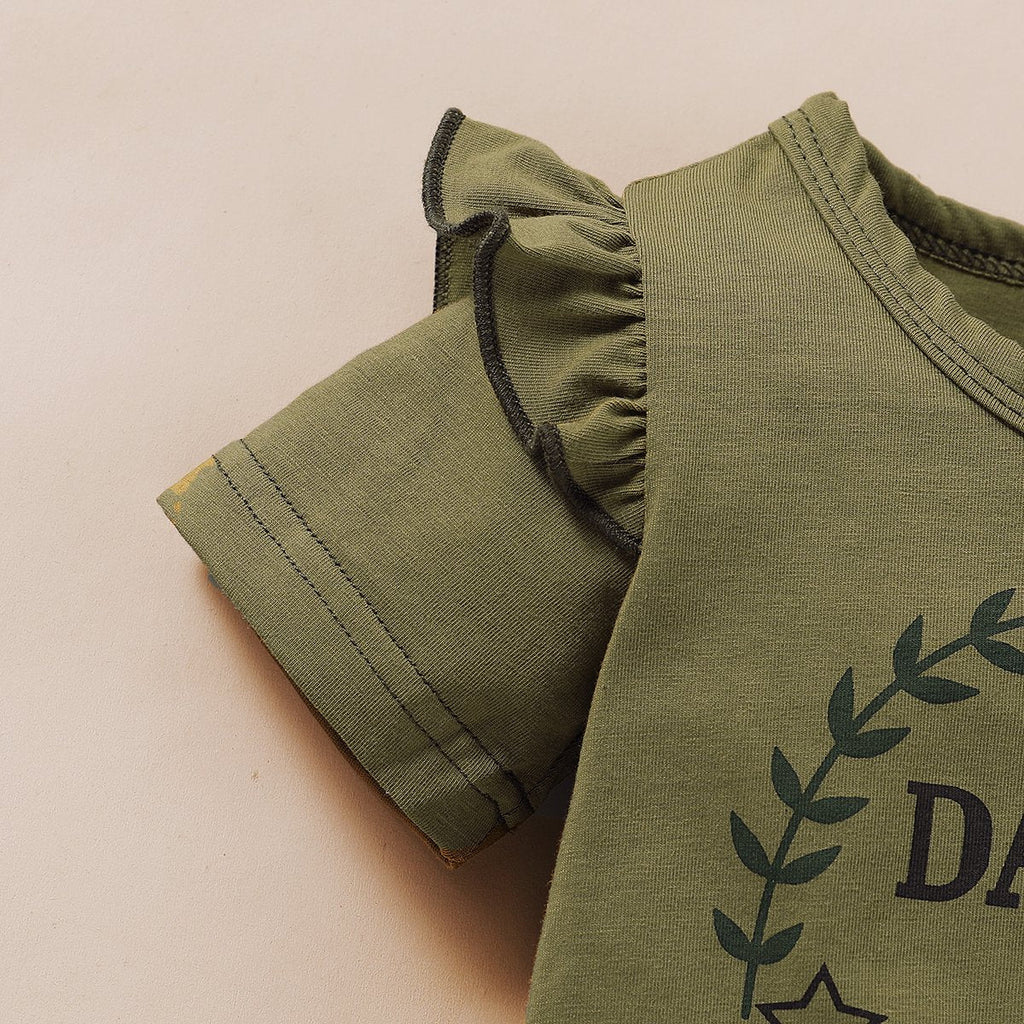 Daddys Girl Ruffle Shoulder Top With Camouflage Shorts Baby Set