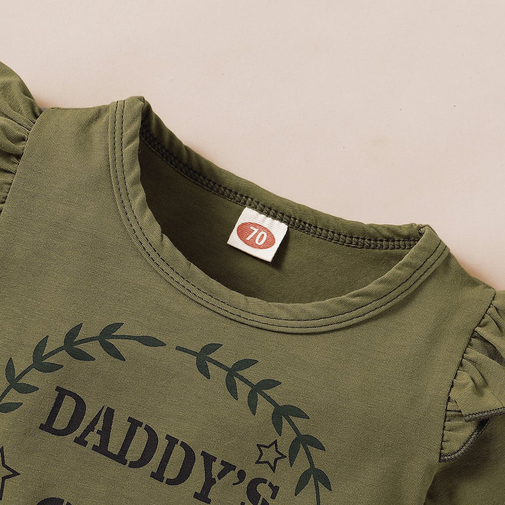 Daddys Girl Ruffle Shoulder Top With Camouflage Shorts Baby Set