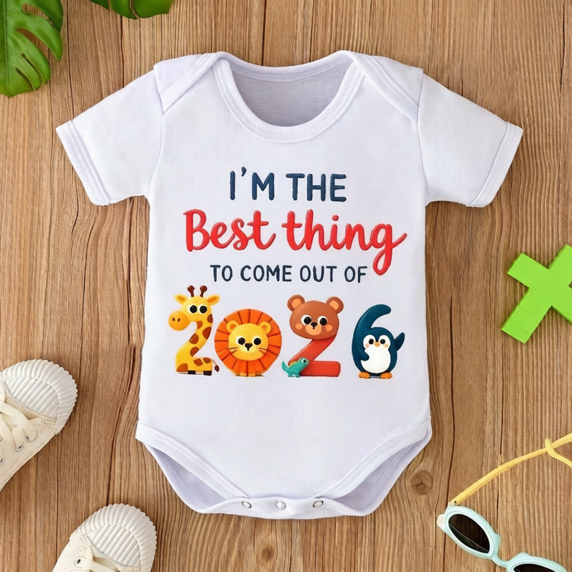 Cute Best Thing 2026 Letter Animal Print Short Sleeve Baby Romper