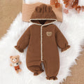 Lovely Fuzzy 3D Bear Applique Long Sleeve Baby Jumpsuit