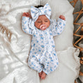 2PCS Sweet Floral Bow Printed Long Sleeve Zipper Baby Jumpsuit