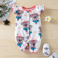 Cute Heart Koala Print Flutter Sleeve Baby Girl Jumpsuit