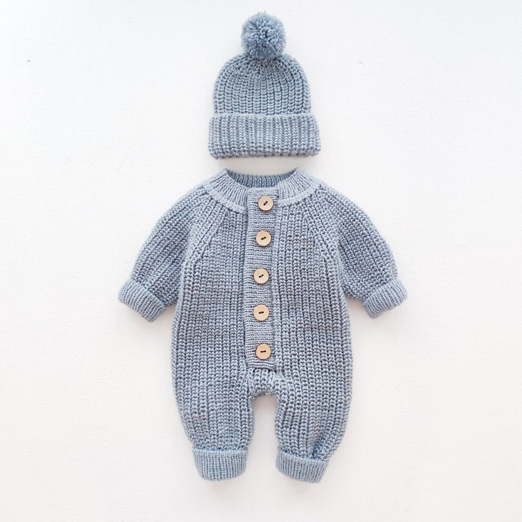 2PCS Adorable Solid Color Long Sleeve Knit Baby Jumpsuit