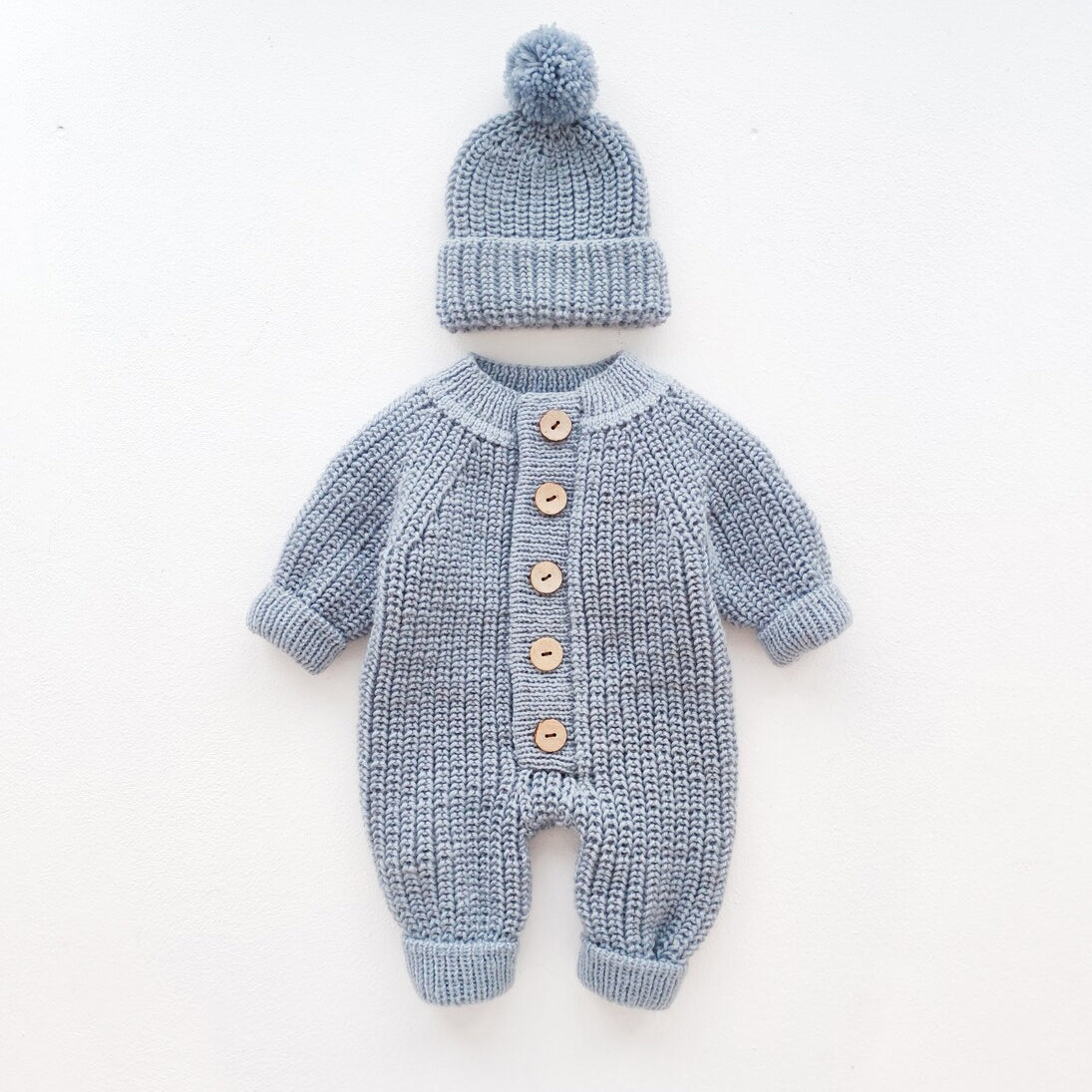 2PCS Adorable Solid Color Long Sleeve Knit Baby Jumpsuit