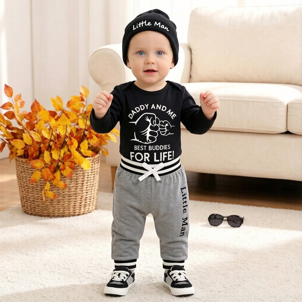 3PCS Cool Daddy And Me Best Buddies For Life Letter Printed Baby Set