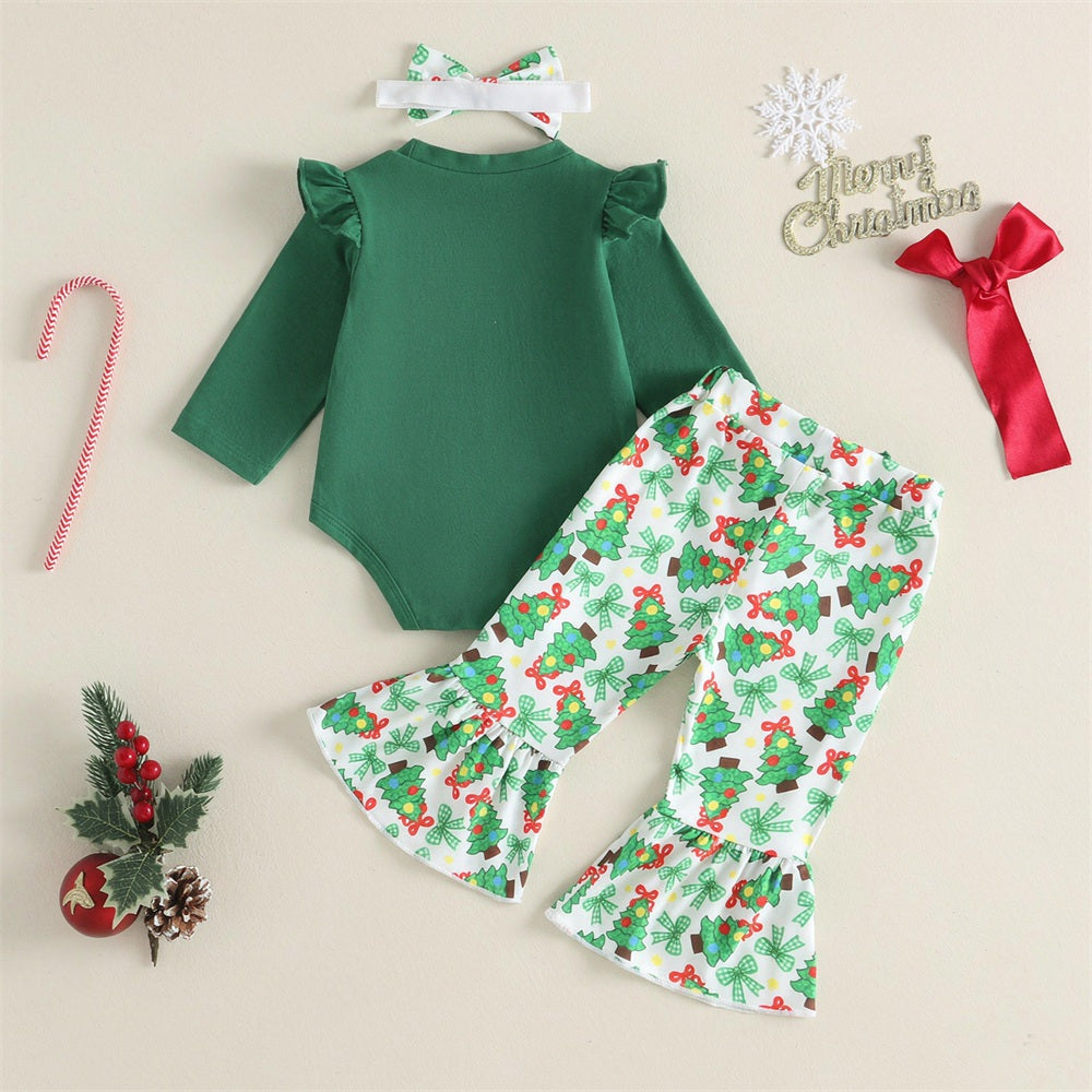 3PCS Sweet My 1st Christmas Tree Letter Embroidery Baby Set