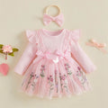 2PCS Delightful Floral Embroidery Mesh Long Sleeve Baby Romper