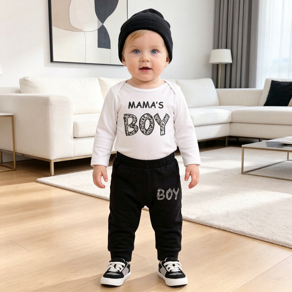 3PCS Mama's Boy Letter Printed Long Sleeve Baby Set
