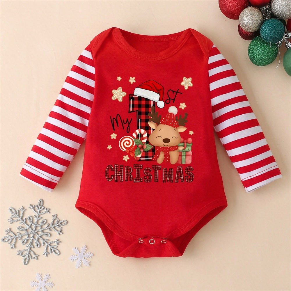 3PCS Lovely My 1st Christmas Letter Deer Stripe Print Baby Set