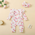 2PCS Sweet Floral Printed Ruffle Decor Long Sleeve Baby Jumpsuit