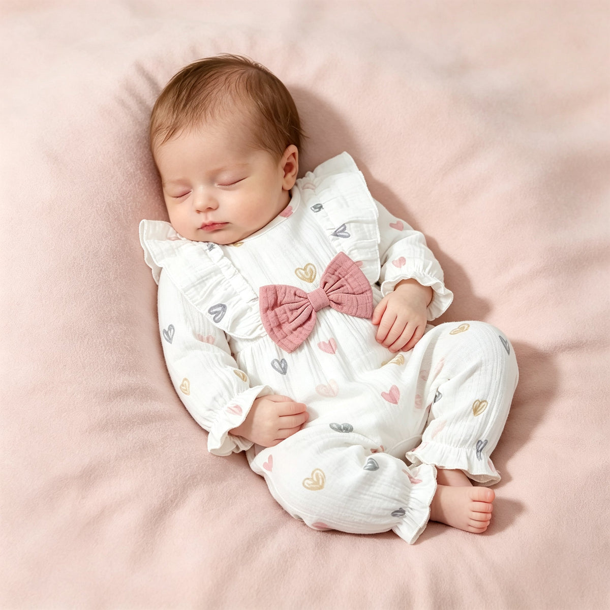 Lovely Heart Printed Long Sleeve Jumpsuit