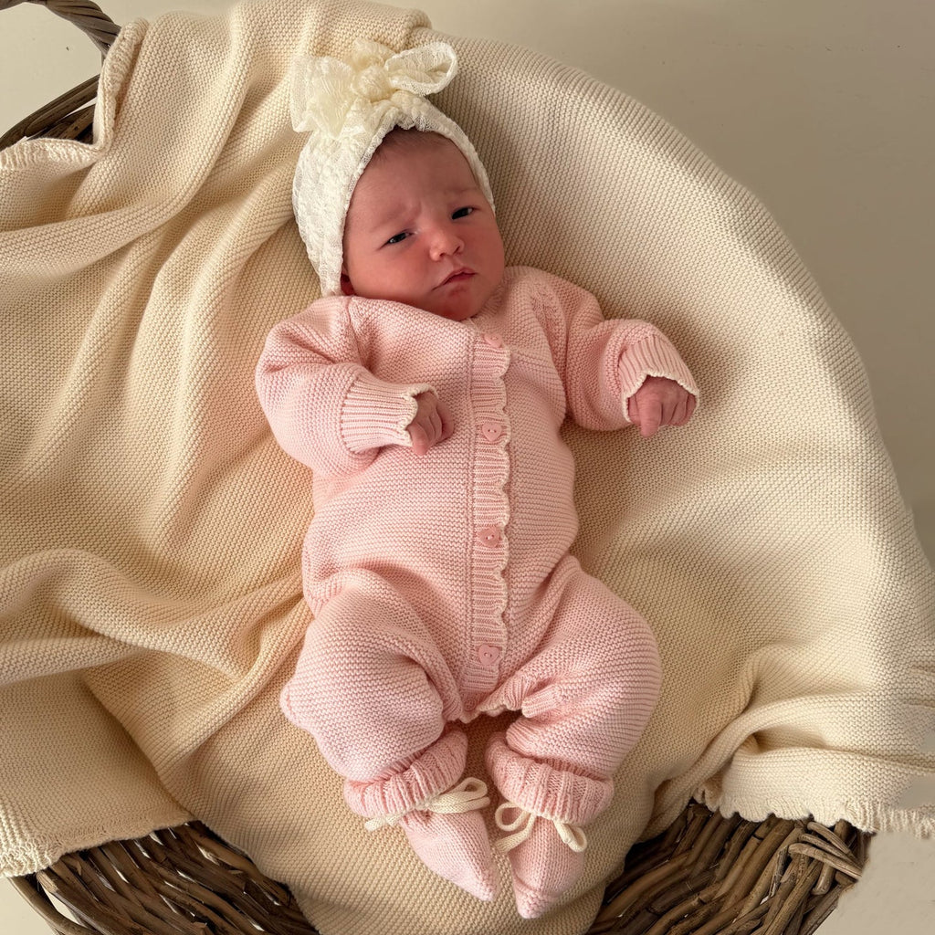 Comfy Solid Color Knit Long Sleeve Baby Girl Jumpsuit