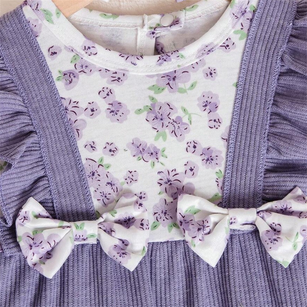 2PCS Chic Floral Print Long Sleeve Baby Girl Jumpsuit